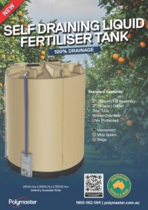 Self-draining liquid fertiliser tank.