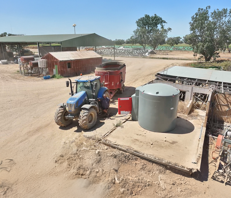 Tractor filling up using a poly diesel fuel tank