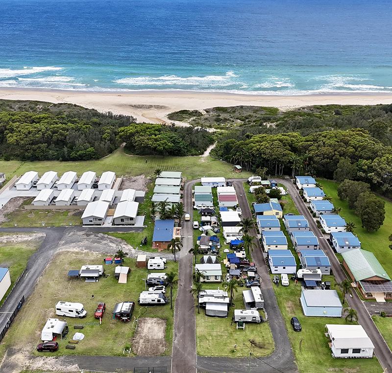 Aerial shot of a caravan park in Australia