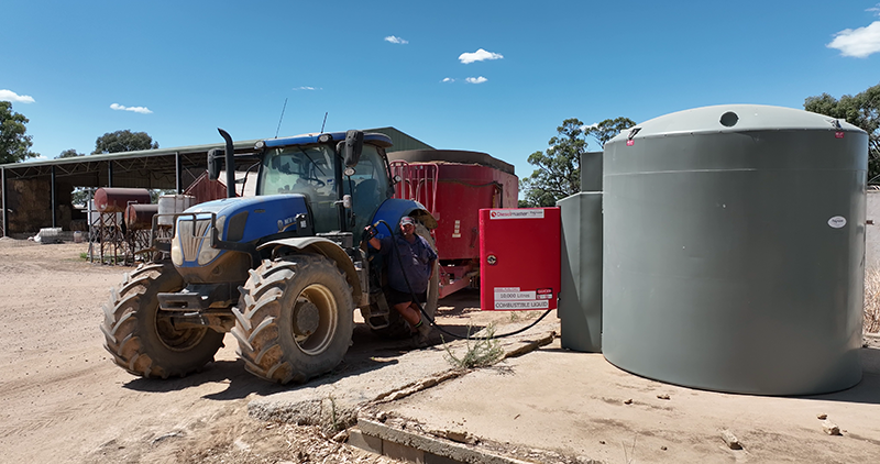 Farmer filling a tractor with the Polymaster Self Bunded Tank
