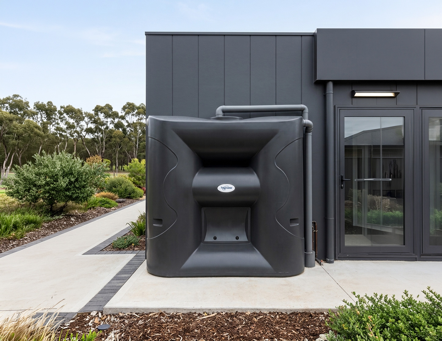 Polymaster slimline tank attached to public building