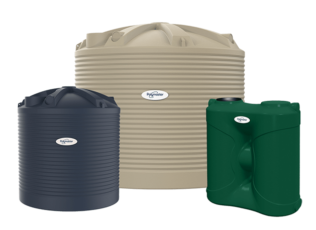 Polymaster water tanks range - large and small round tanks, and slimline tank