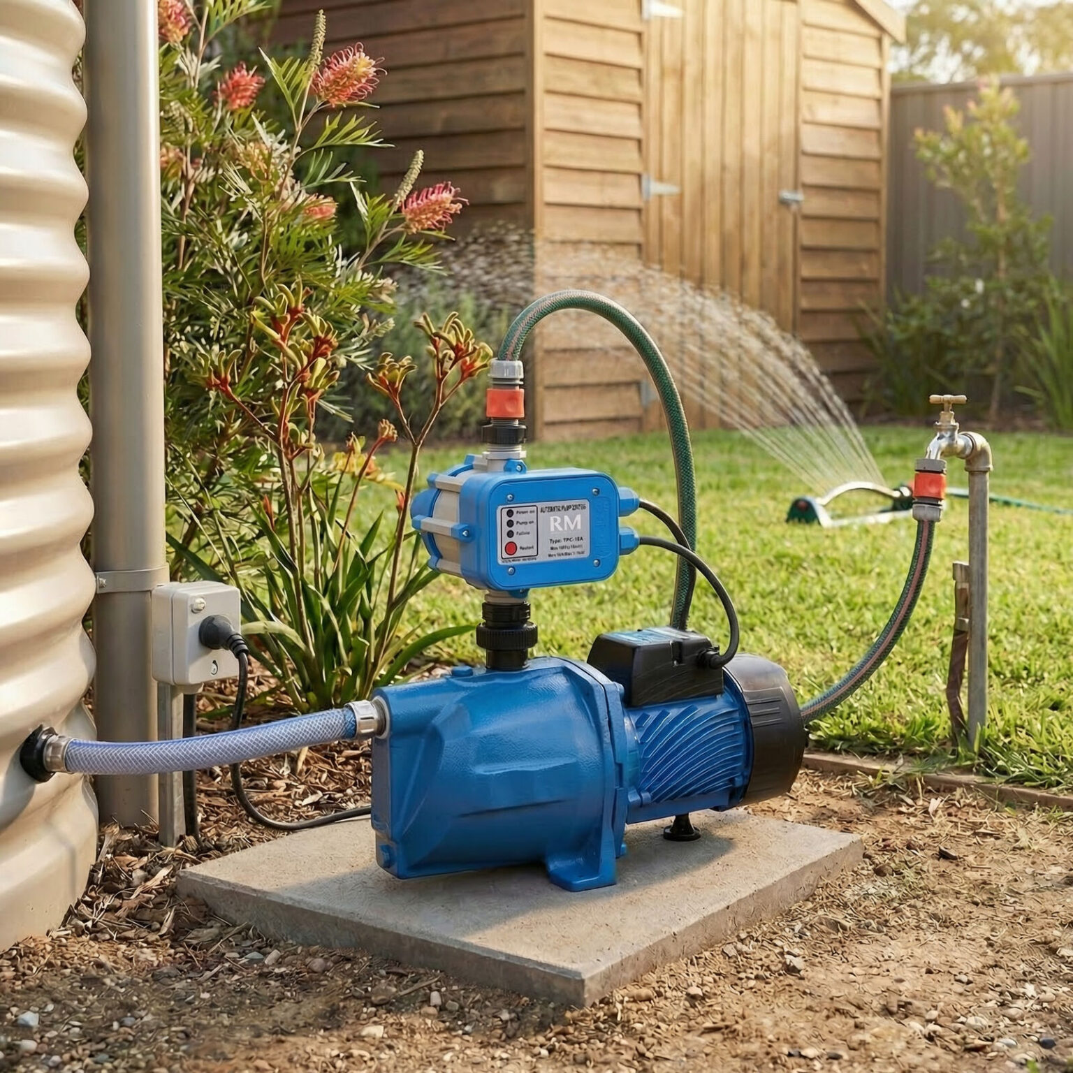 A Polymaster pump connected to a water tank