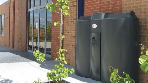 Grey slimline tank sitting on a commercial space