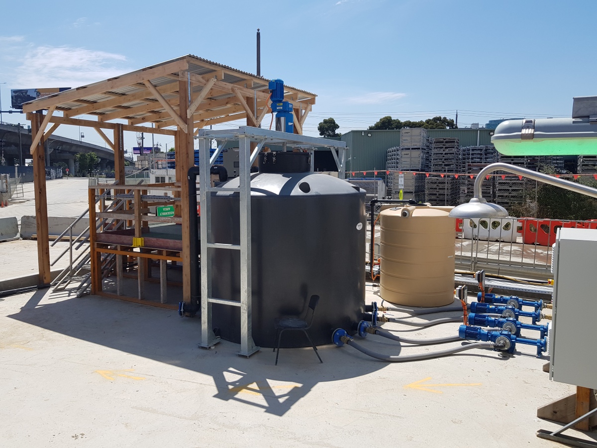 Chemical tank on site with agitator & frame
